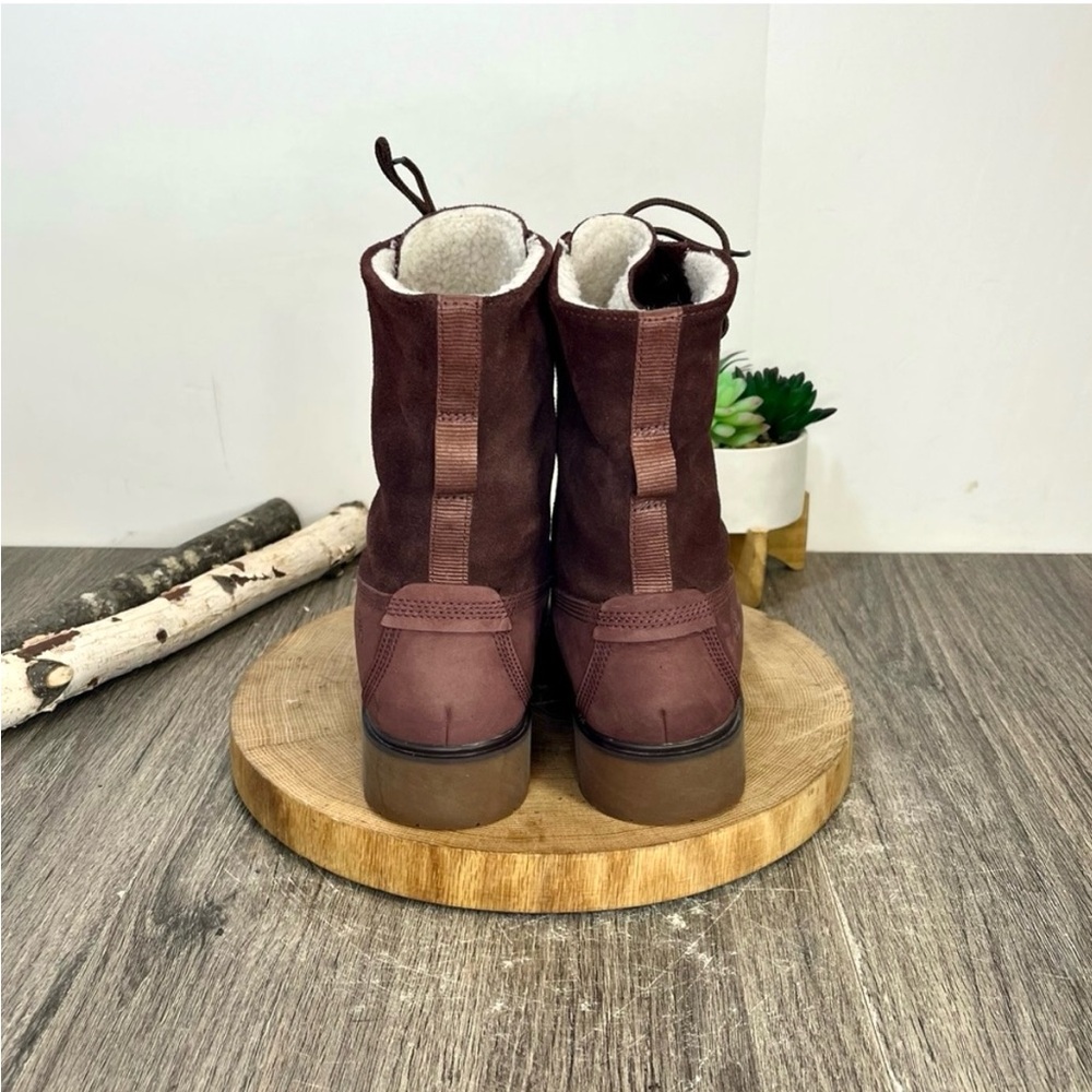 *Timberland | Waterproof Foldover Teddy Fleece Red Leather Suede Bootie Size 9.5 - Picture 12 of 16